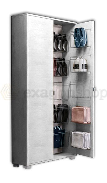 Capri scarpiera 84x30 con mensole e griglia portascarpe H 190 olmo bianco
