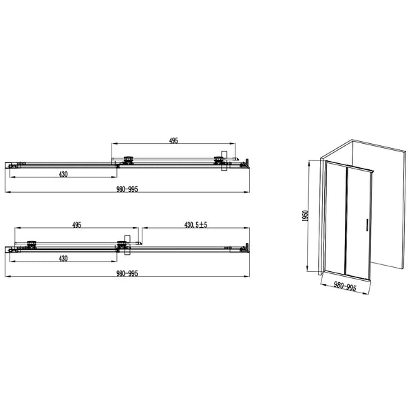 Box doccia 100x80 Rio un anta scorrevole vetro 6 mm trasparente H 195 nero
