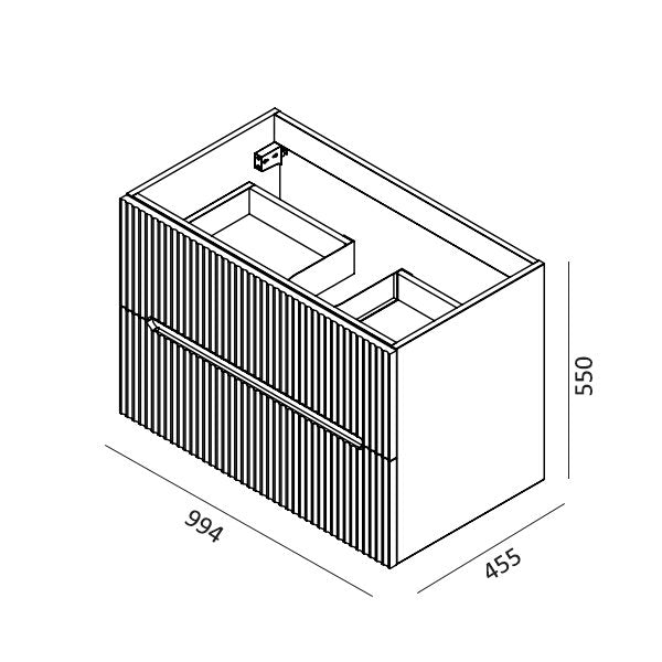 Mobile bagno grigio 100x46 cannettato Urbino 2.0 con lavabo in resina e due cassetti