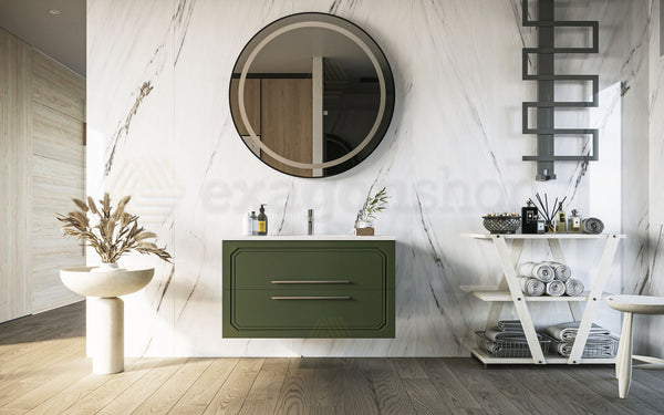 Mobile bagno Verde oliva 100x46 Vienna con lavabo ad incasso e due cassetti rifiniti con maniglie cromo