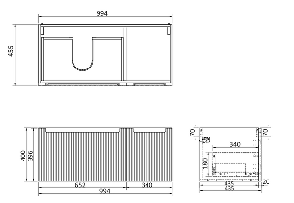 Mobile bagno quercia 100x46 cannettato Urbino 2.0 con lavabo sinistro in resina un anta e cassetto