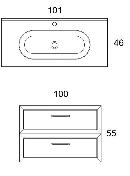 Mobile bagno muschio 100x45 Praga due cassetti soft close con lavabo in ceramica