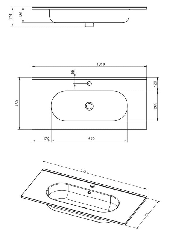 Mobile bagno muschio 100x45 Praga due cassetti soft close con lavabo in ceramica