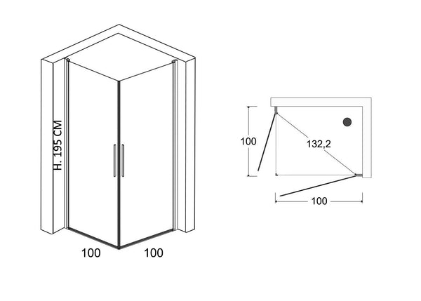 Box doccia 100x100 doppio battente vetro temperato 6 mm 195 H cromo Linje
