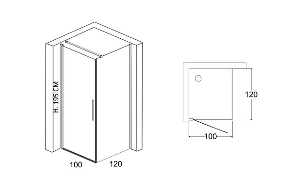 Box doccia 100x120 a battente vetro temperato 6 mm 195 H cromo Linje