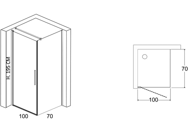 Box doccia 70x100 battente vetro temperato 6 mm 195 H cromo Linje
