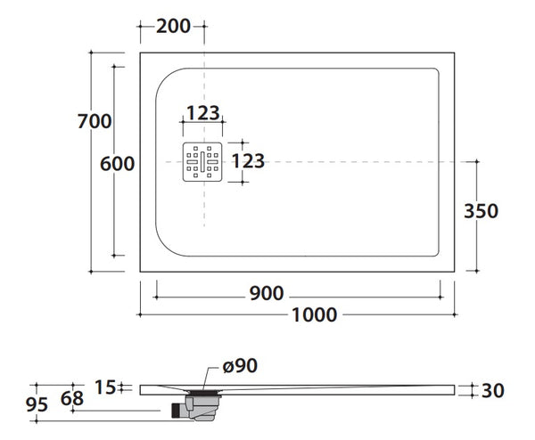 Globo Docciapietra Piatto doccia 100x70 in mineralsolid bianco