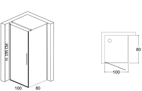 Box doccia 80x100 battente vetro temperato 6 mm 195 H cromo Cromo Lucido installato in bagno moderno con ante in vetro...