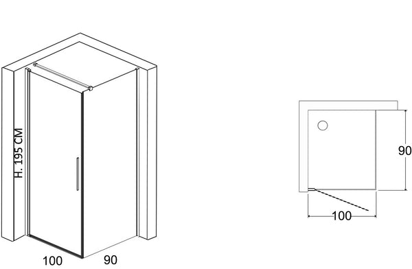 Box doccia 90x100 battente vetro temperato 6 mm 195 H cromo Linje