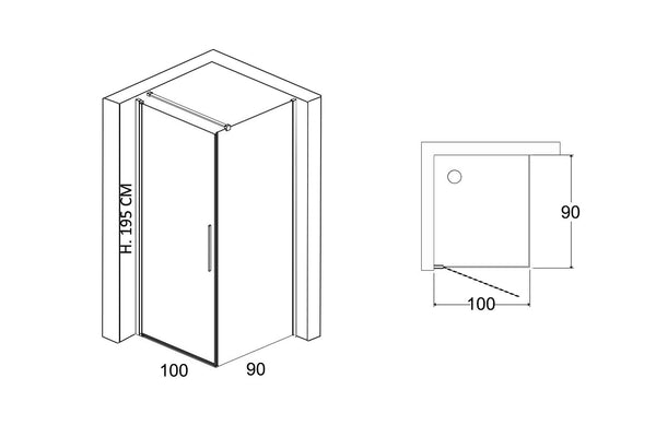 Box doccia 100x90 a battente vetro temperato 6 mm 195 H cromo Linje
