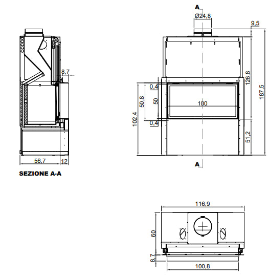 Antonio Lupi Skemabox Termocamino A Legna Con Struttura In Acciaio