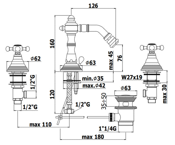 Paffoni Belinda Fblv118 Gruppo Bidet 3 Fori Orientabile E Scarico Automatico Cromo