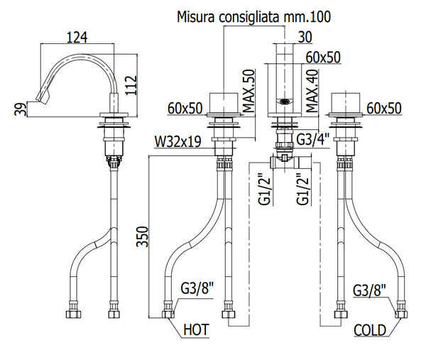 Paffoni Level Lep119 Gruppo Bidet 3 Fori Cromo
