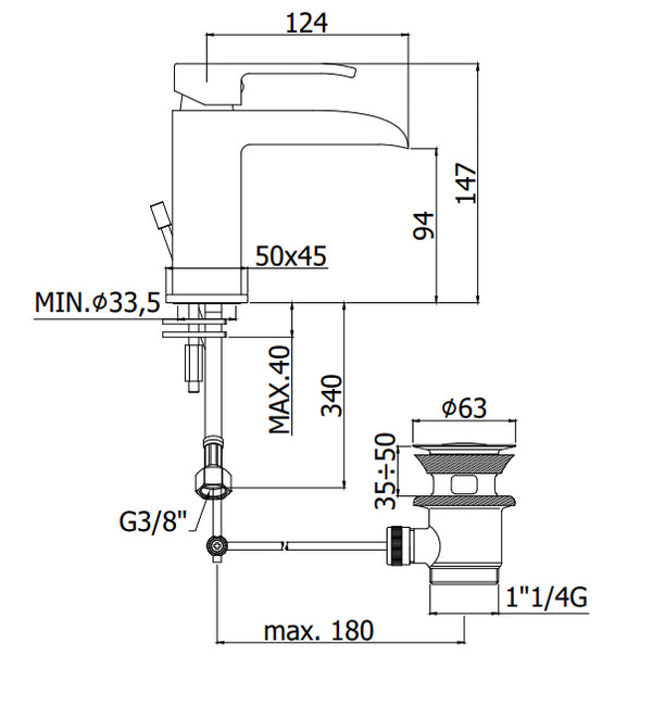 Paffoni Level Les065 Miscelatore Lavabo a Cascata Scarico automatico Cromo