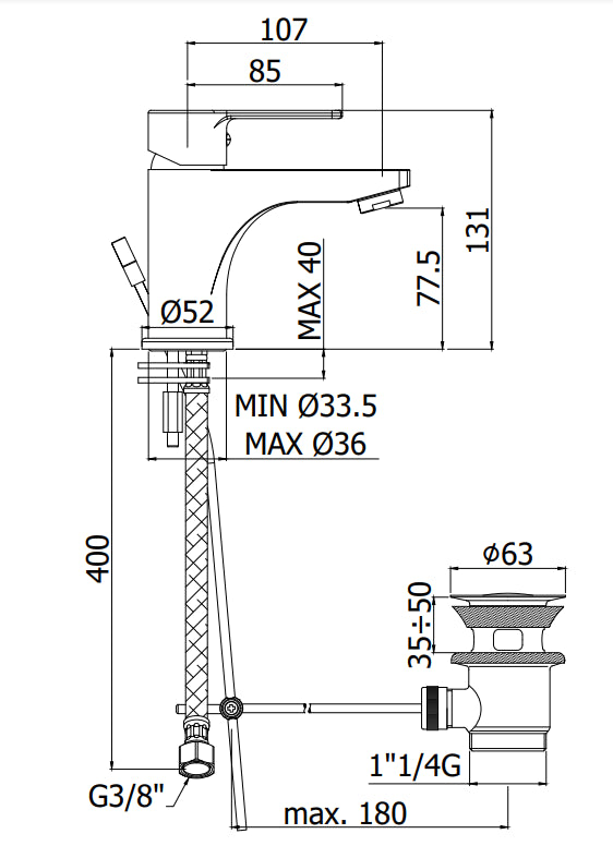 Paffoni Red Miscelatore Lavabo con scarico automatico cromo Red075