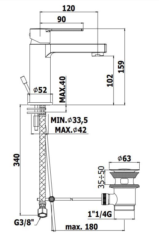 Paffoni Ringo Rin071 Miscelatore lavabo Monocomando Senza Piletta Nero Opaco
