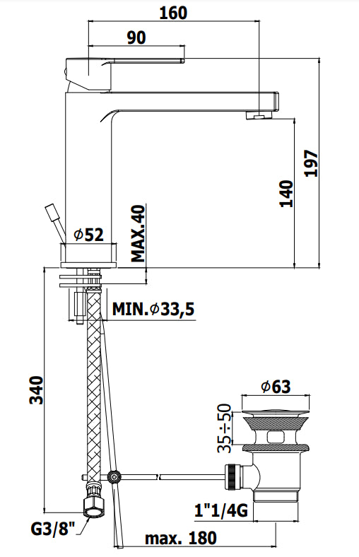 Paffoni Ringo Rin074 Miscelatore lavabo senza scarico Nero Opaco