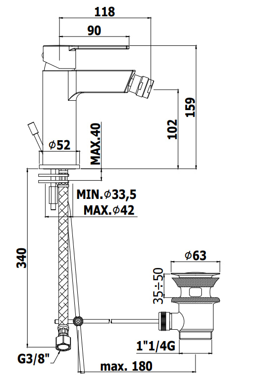 Paffoni Ringo Rin135 Miscelatore Bidet Con Sistema Di Scarico Nero Opaco