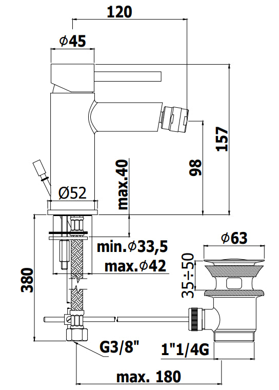 Paffoni Stick Sk130h Miscelatore bidet con Scarico Automatico Cromo