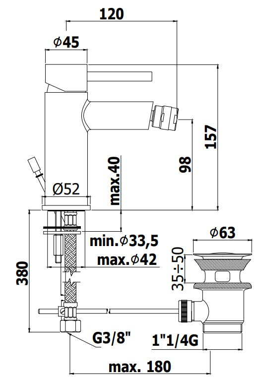 Paffoni Stick Sk135h Miscelatore bidet Monocomando Con Sistema Di Scarico Cromo