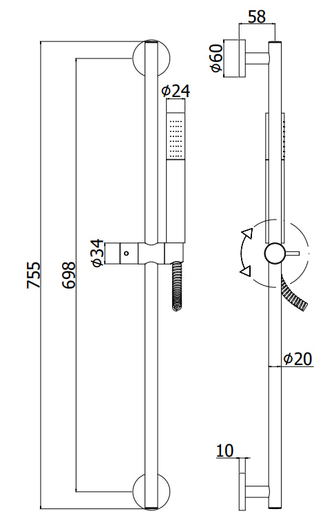 Paffoni Life Zsal135 asta doccia con doccetta stick e flessibile Argento