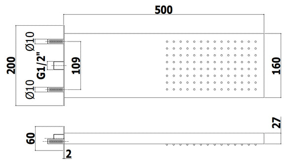 Paffoni Free Soffione 53x13 Rettangolare Anticalcare in Metallo Cromo