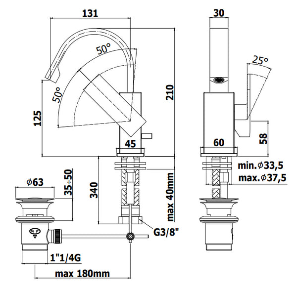 Paffoni Elle El838 Miscelatore lavabo canna ad ombrello Senza Scarico Cromo
