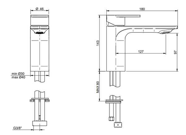 Treemme Ran IT2211CCRNZZ miscelatore monocomando lavabo 97mm cromo
