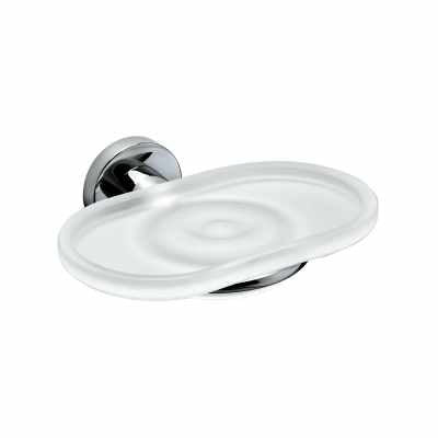 Colombo basic porta sapone in vetro acidato naturale cromo, dettaglio ravvicinato del materiale e dell'aggancio - Colombo...
