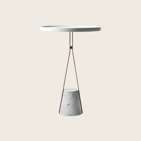 Antonio Lupi Halo 2b Tavolino di design 40 Cm Con base in marmo di carrara bianco e Struttura In Ottone Verniciato Veneziano Goffrato