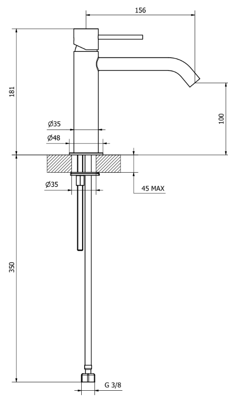 Jabil 25 Miscelatore lavabo medio con scarico click clack Cromo Lucido, vista laterale del profilo e della forma - Exagonshop