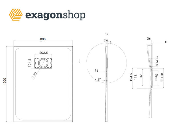 Quarzo piatto doccia 80x120 in smc effetto pietra ardesia bianco
