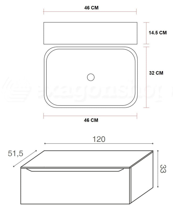Mobile Bagno Grigio opaco 120x50 Amalfi Con Un Cassetto e Lavabo da appoggio in ceramica