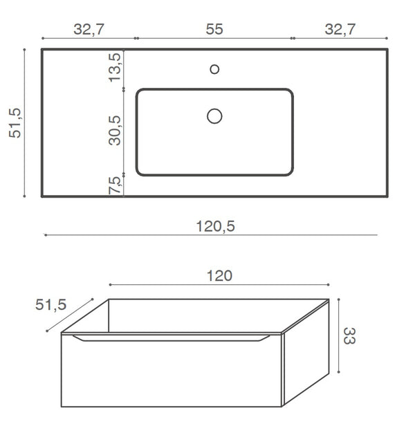 Mobile Bagno grigio opaco 120x50 Amalfi Un Cassetto E Lavabo Integrato In Mineralmarmo