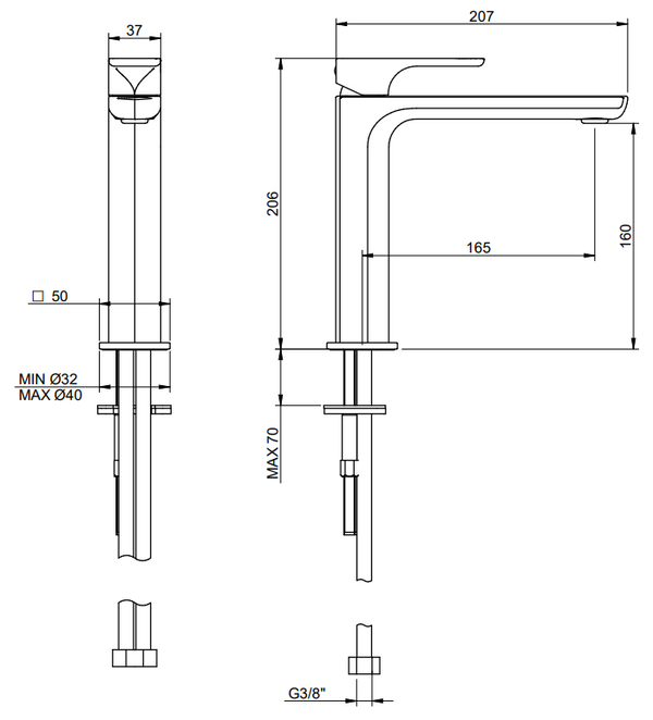 Treemme Hask miscelatore lavabo alto monocomando 160mm cromo IT6A27CCHAZZ