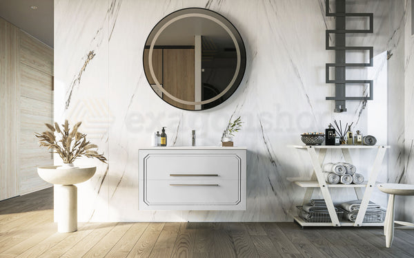 Mobile bagno bianco lucido 100x46 Vienna con lavabo cassetti rifiniti con maniglie cromo