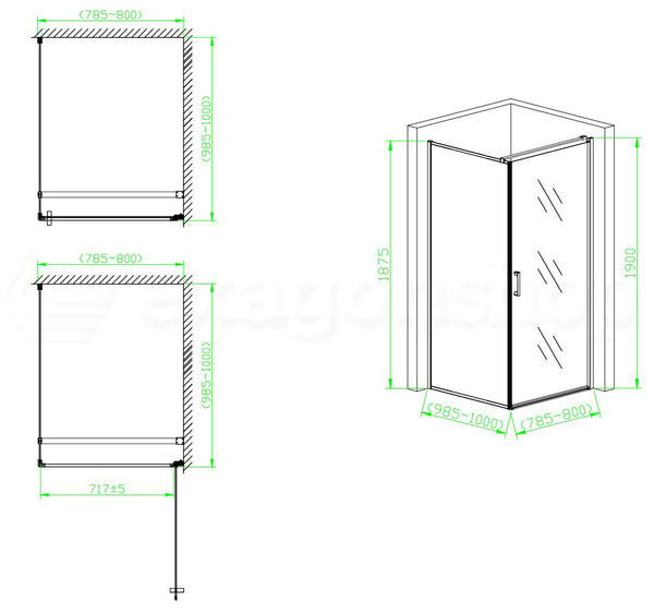 Box doccia 80x100 a battente vetro 6 mm H 190 alluminio cromo Nizza