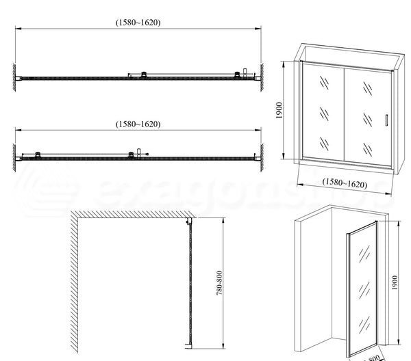 Box doccia 80x160 Nuvola un anta scorrevole reversibile 6 mm H 190 cromo