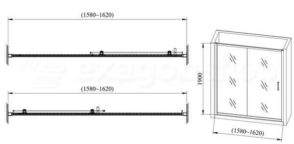 Box doccia a nicchia 160 cm anta scorrevole magnetica reversibile vetro temperato 6 mm H.190 profili alluminio cromo Nuvola