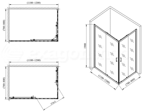 Box doccia 80x120 Nuvola due ante scorrevoli reversibile trasparente 6 mm H 190 cromo