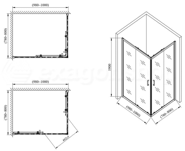 Box doccia 80x100 Nuvola due ante scorrevoli reversibile trasparente 6 mm H 190 cromo