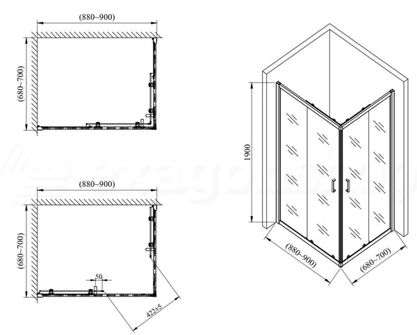 Box doccia 70x90 Nuvola due ante scorrevoli reversibile trasparente 6 mm H 190 cromo