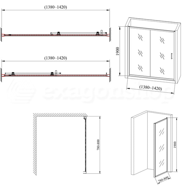 Box doccia 80x140 Nuvola un anta scorrevole reversibile trasparente 6 mm H 190 cromo