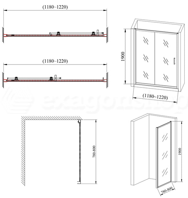 Box doccia 80x120 Nuvola un anta scorrevole reversibile installato in bagno moderno con ante in vetro temperato - Exagonshop