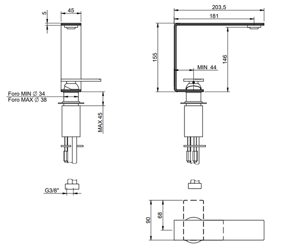 Treemme 5mm IT2811IS5MZZ miscelatore slim lavabo monocomando inox satinato