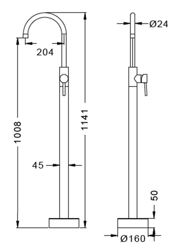 New Line Miscelatore lavabo A Pavimento cromo Cromo Lucido, vista laterale del profilo e della forma - Exagonshop