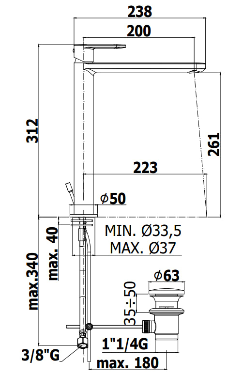 Paffoni Candy Ca081 Miscelatore lavabo alto Monocomando senza scarico Cromo