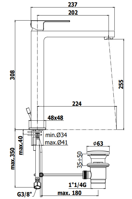 Paffoni Elle-Effe EL081 Miscelatore Lavabo Prolungato Senza Scarico Cromo