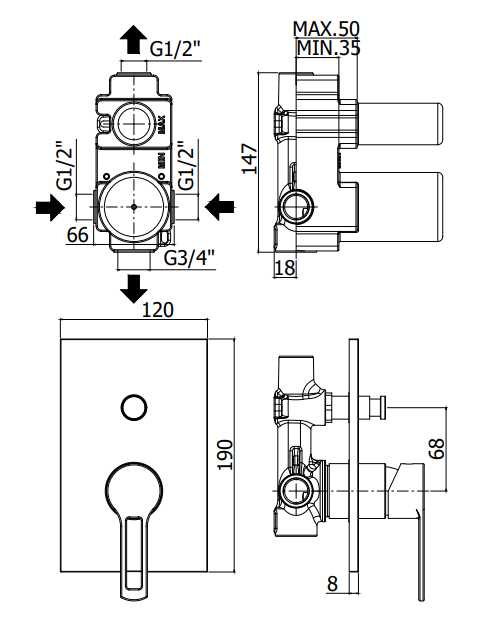 Paffoni Ringo RIN015NOM Miscelatore doccia ad incasso 2 uscite Nero Opaco