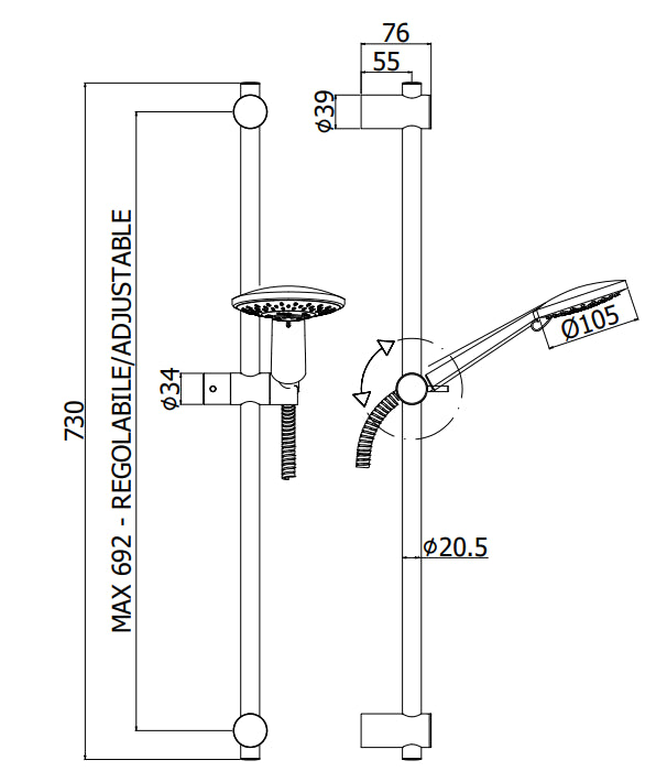 Paffoni Brio asta doccia 73 Cm con saliscendi Cromo Zsal194